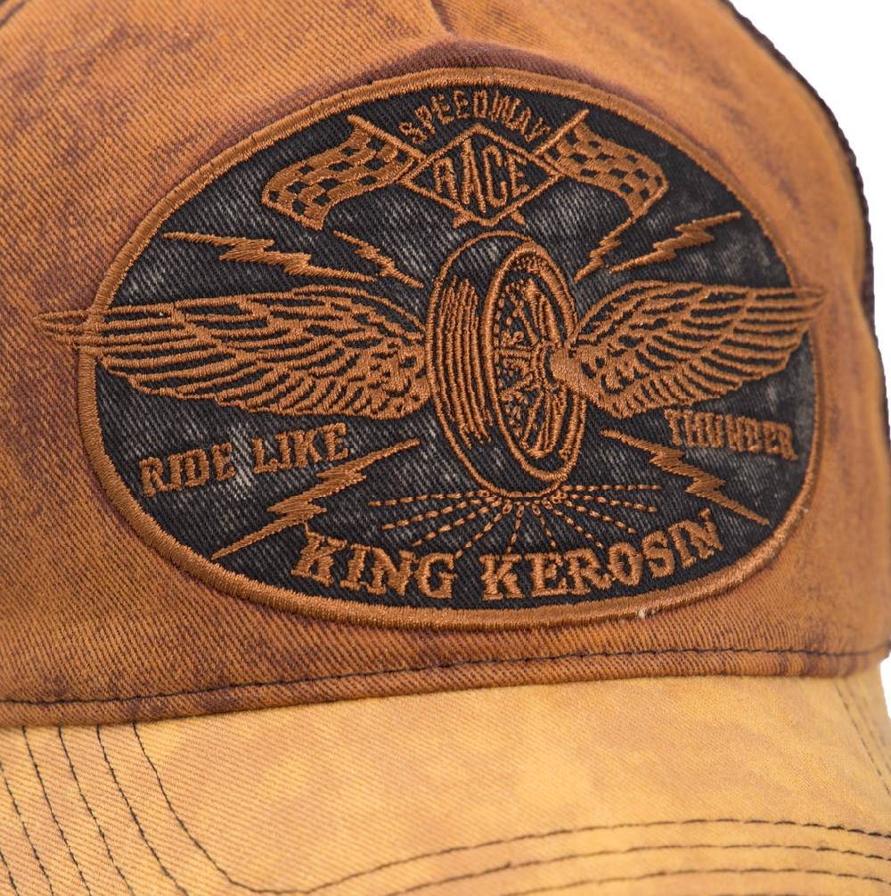 Queen Kerosin Trucker Trucker Cap im Vintage Jeans Look «Ride like Thunder» Flash Sale