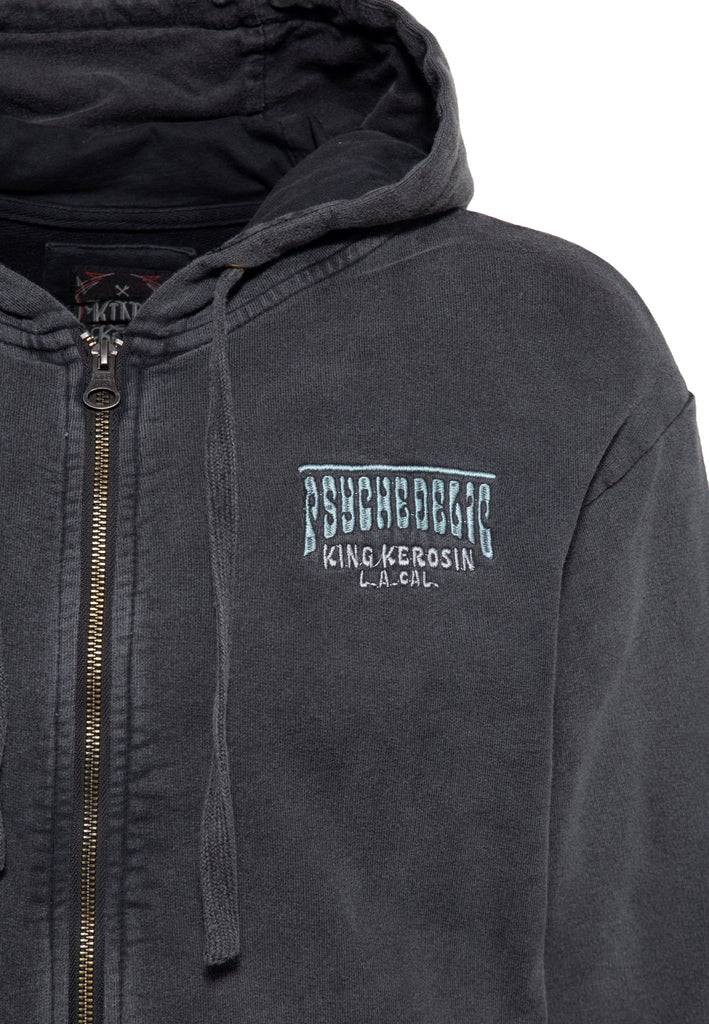 Queen Kerosin Acid washed Zip Hoodie «Psychedelic Custom Chopper» Letzte 2 Tage