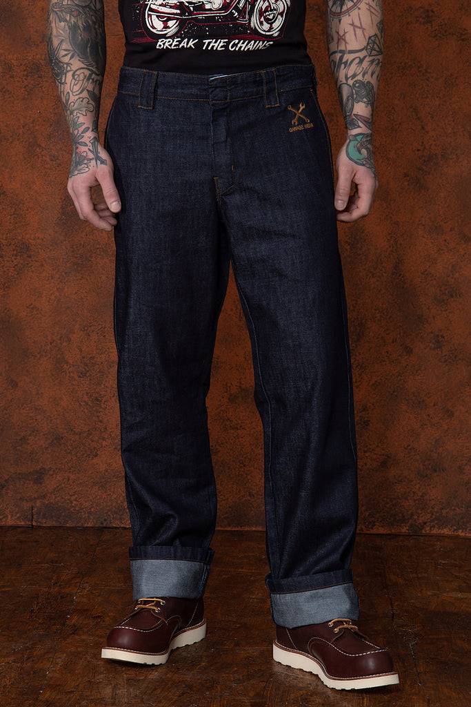 Queen Kerosin Straight Fit Jeans im Workwear-Style «Garage Wear» Outlet