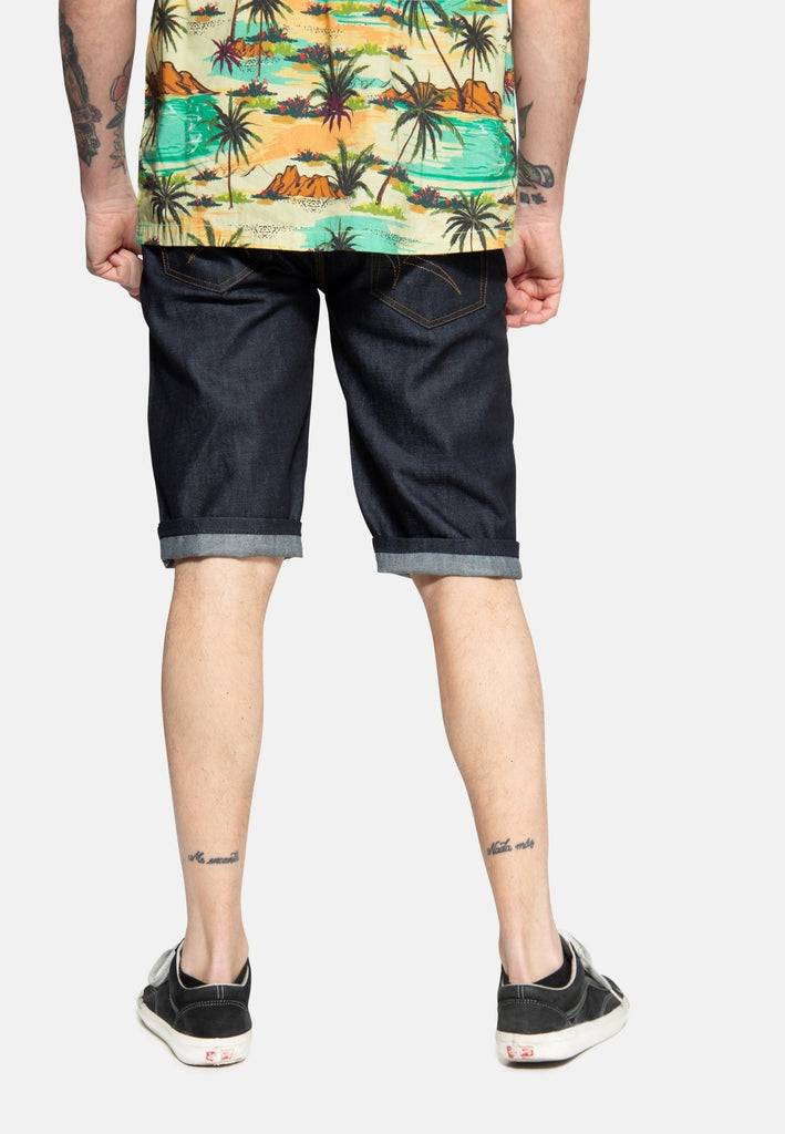 Queen Kerosin Denim Shorts mit Pintstripe Stitching «50s Workwear» Fabrikverkauf