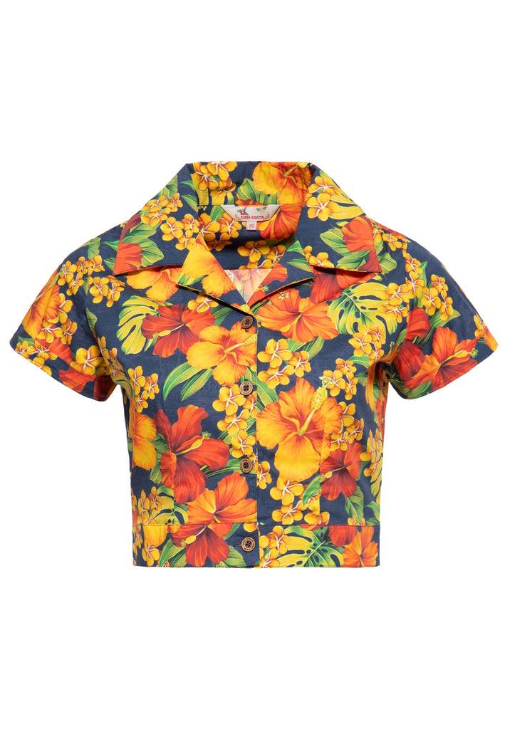 Queen Kerosin Hawaiibluse «Hibiskus» Versandkostenfrei