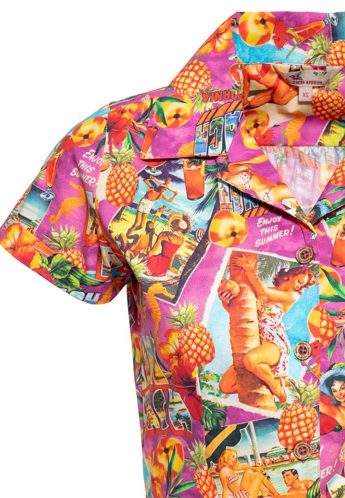 Queen Kerosin Hawaiibluse «Miami & Long Beach» Begrenztes Angebot