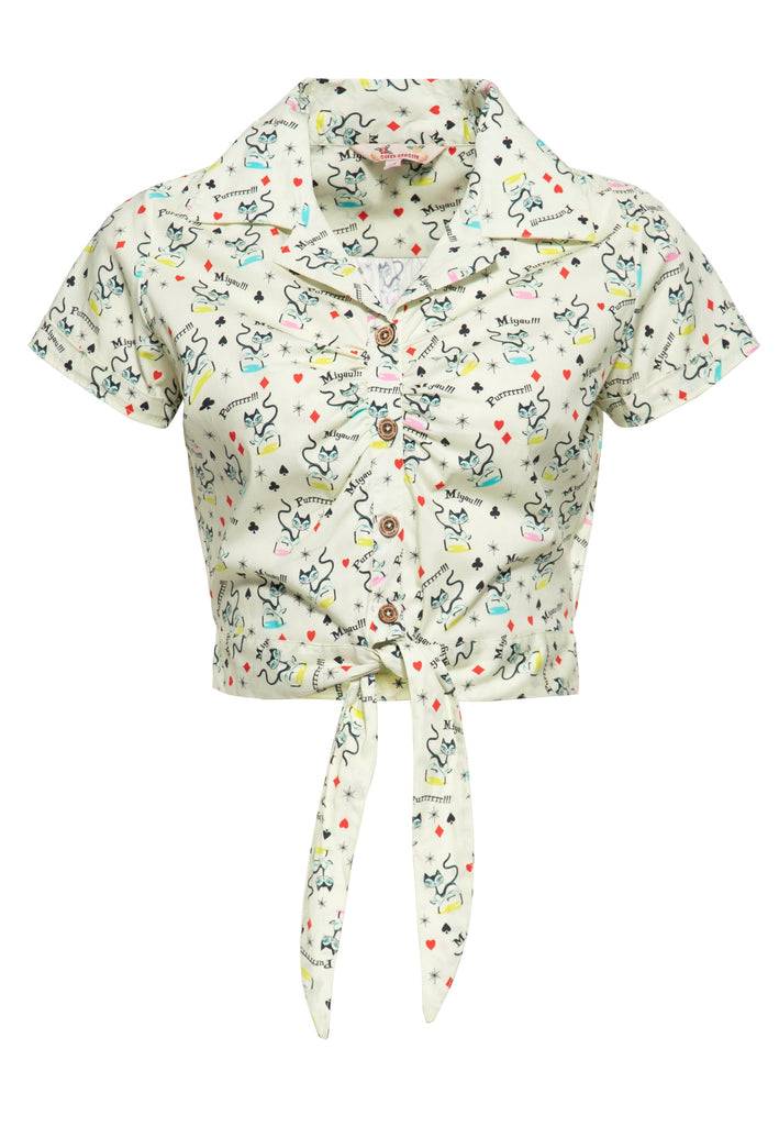Queen Kerosin Hawaiibluse «Retro Cats» Exklusivangebot