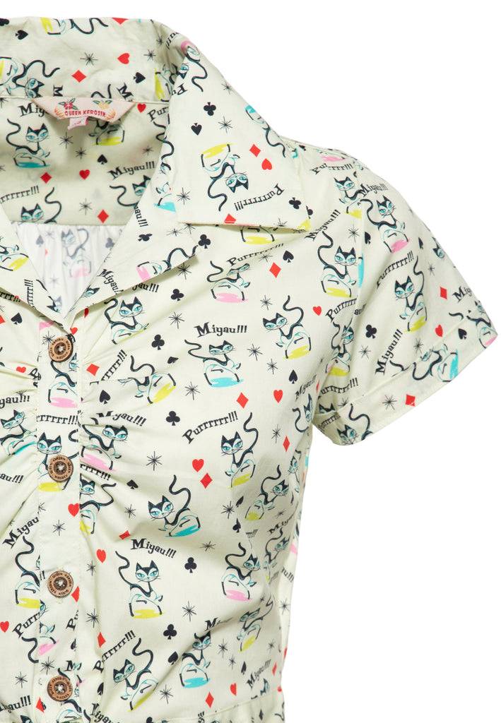 Queen Kerosin Hawaiibluse «Retro Cats» Exklusivangebot