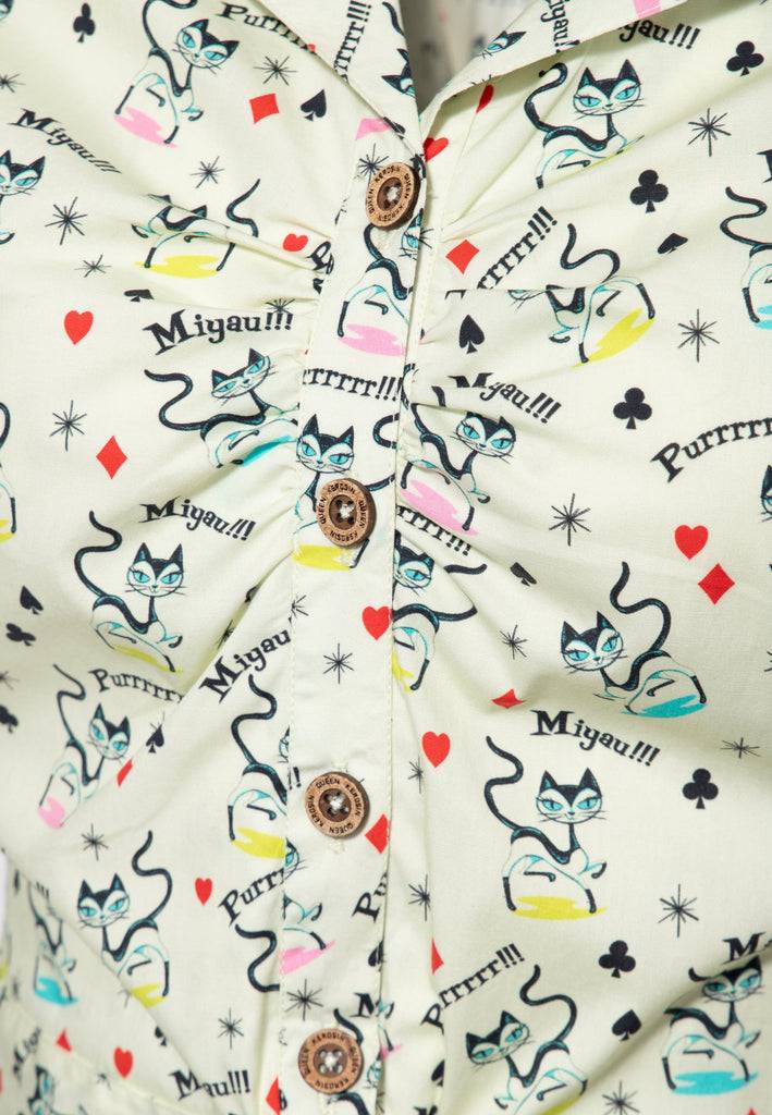 Queen Kerosin Hawaiibluse «Retro Cats» Exklusivangebot