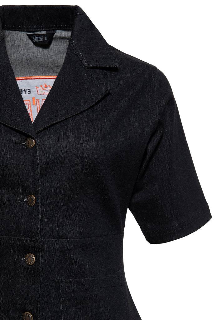 Queen Kerosin Denim Etuikleid «Rebel Queens» Räumungsverkauf