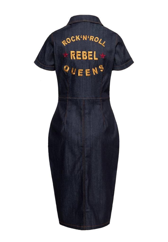 Queen Kerosin Denim Etuikleid «Rock'N'Roll Rebel Queens» Kauf eins, bekomm eins gratis
