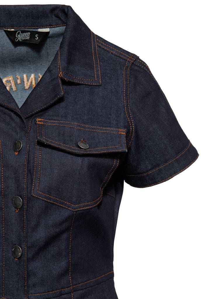 Queen Kerosin Denim Etuikleid «Rock'N'Roll Rebel Queens» Kauf eins, bekomm eins gratis