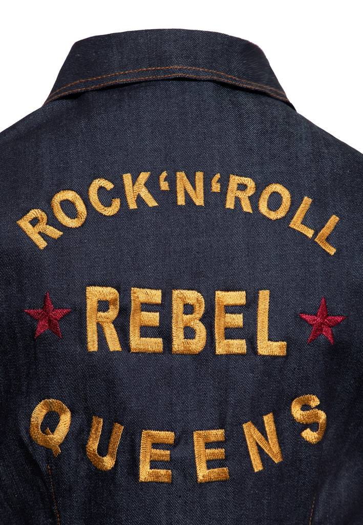 Queen Kerosin Denim Etuikleid «Rock'N'Roll Rebel Queens» Kauf eins, bekomm eins gratis