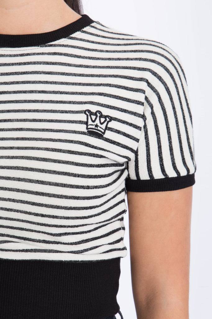 Queen Kerosin Cropped Pullover mit Streifen Discount Store für neue Produkte