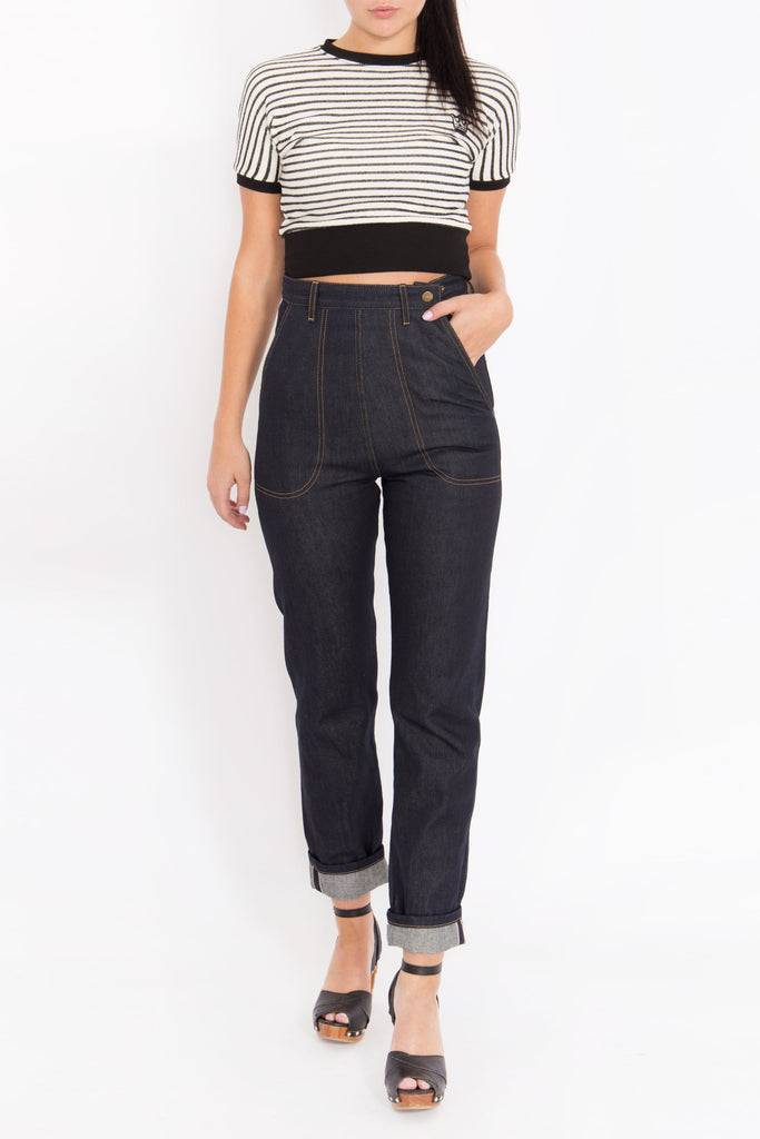 Queen Kerosin Cropped Pullover mit Streifen Discount Store für neue Produkte