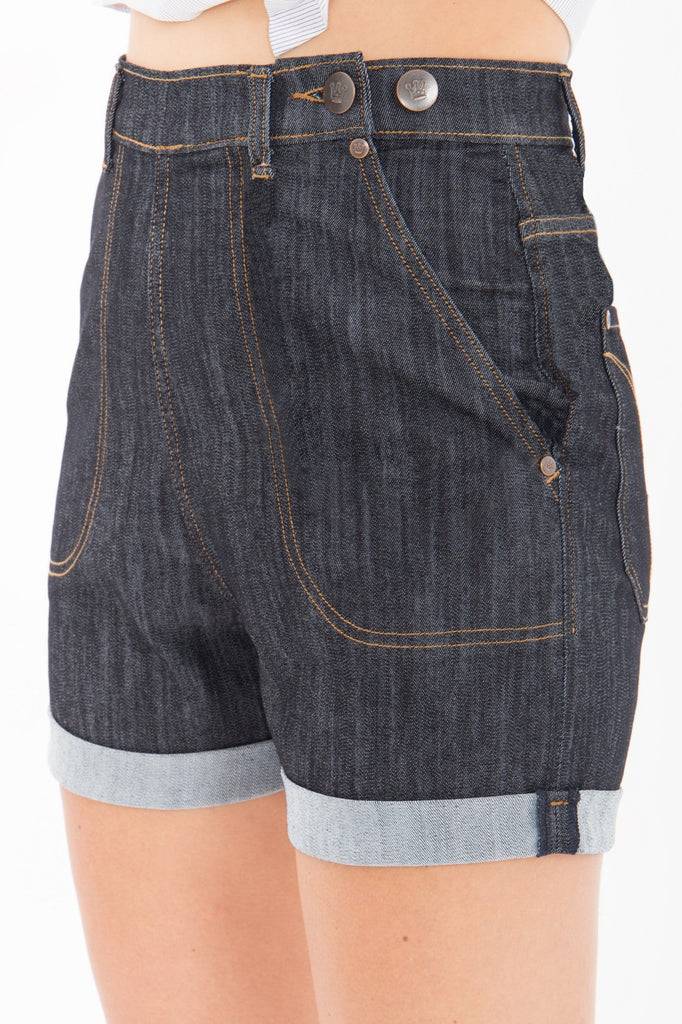Queen Kerosin High Waist Jeans Shorts mit seitlichem Reißverschluss Super Rabatt
