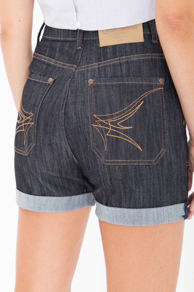 Queen Kerosin High Waist Jeans Shorts mit seitlichem Reißverschluss Super Rabatt