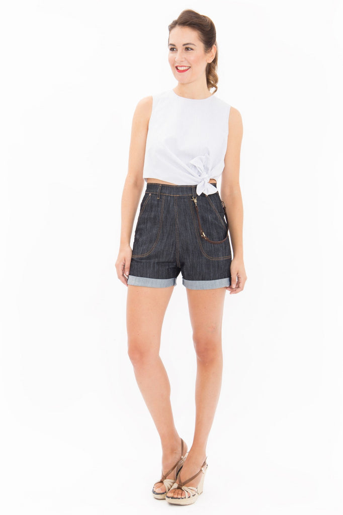 Queen Kerosin High Waist Jeans Shorts mit seitlichem Reißverschluss Super Rabatt