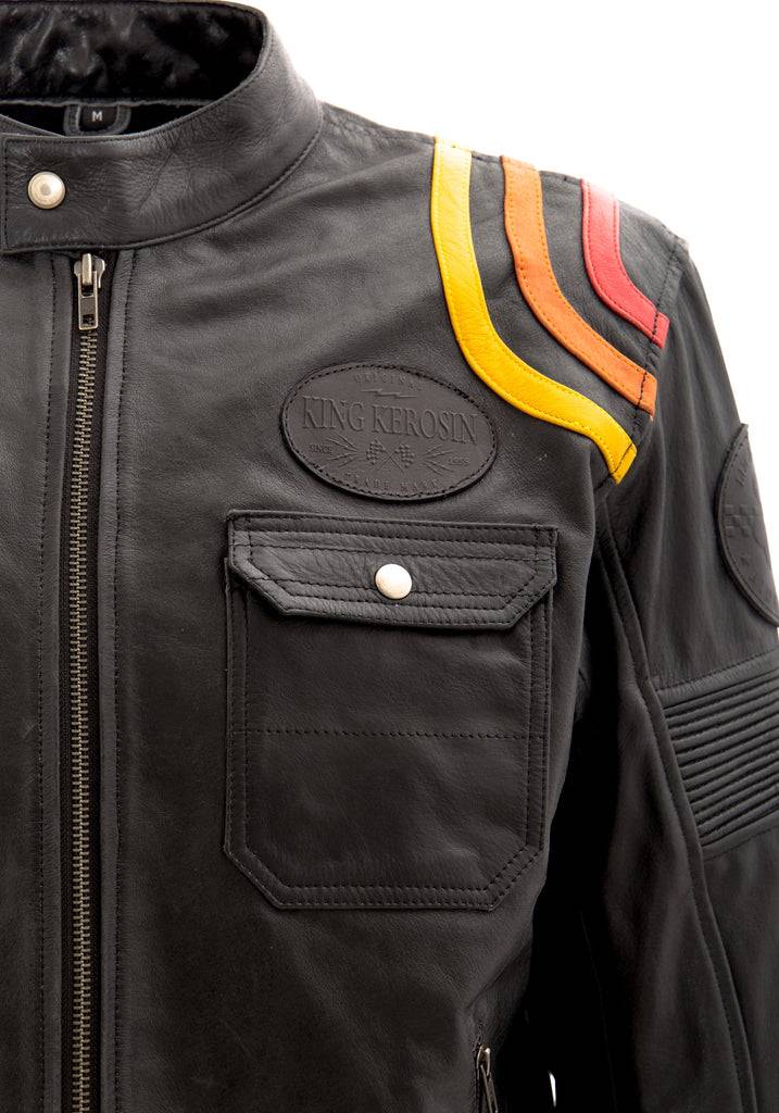 Queen Kerosin Lederjacke mit kontrastfarbigen Racer-Streifen Hotsell