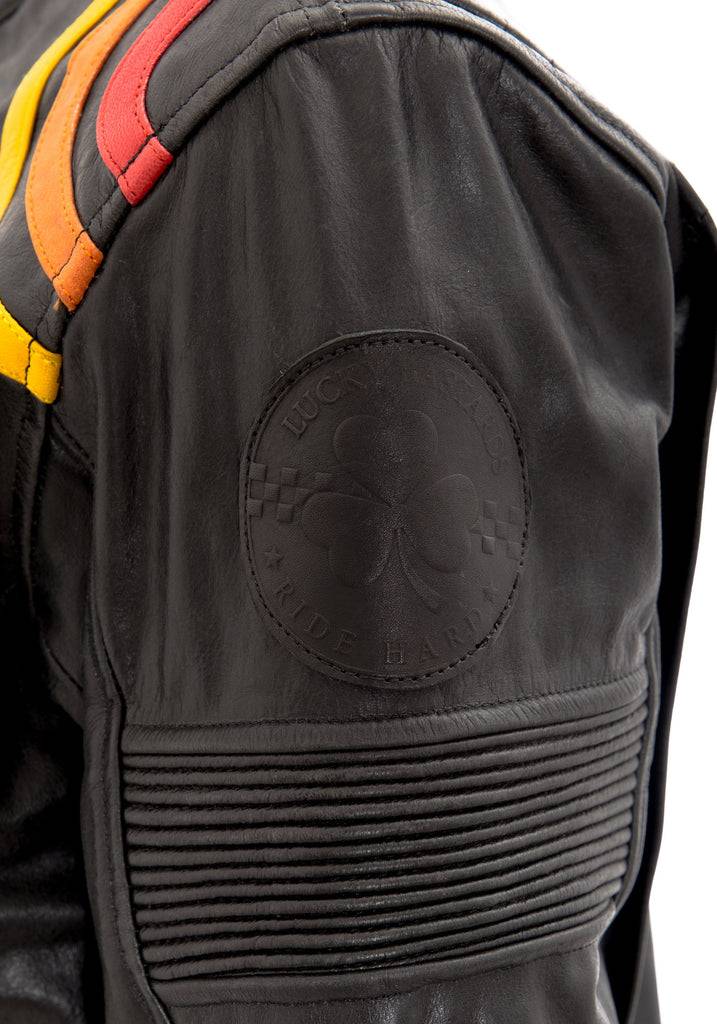Queen Kerosin Lederjacke mit kontrastfarbigen Racer-Streifen Hotsell
