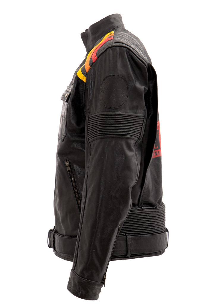 Queen Kerosin Lederjacke mit kontrastfarbigen Racer-Streifen Hotsell
