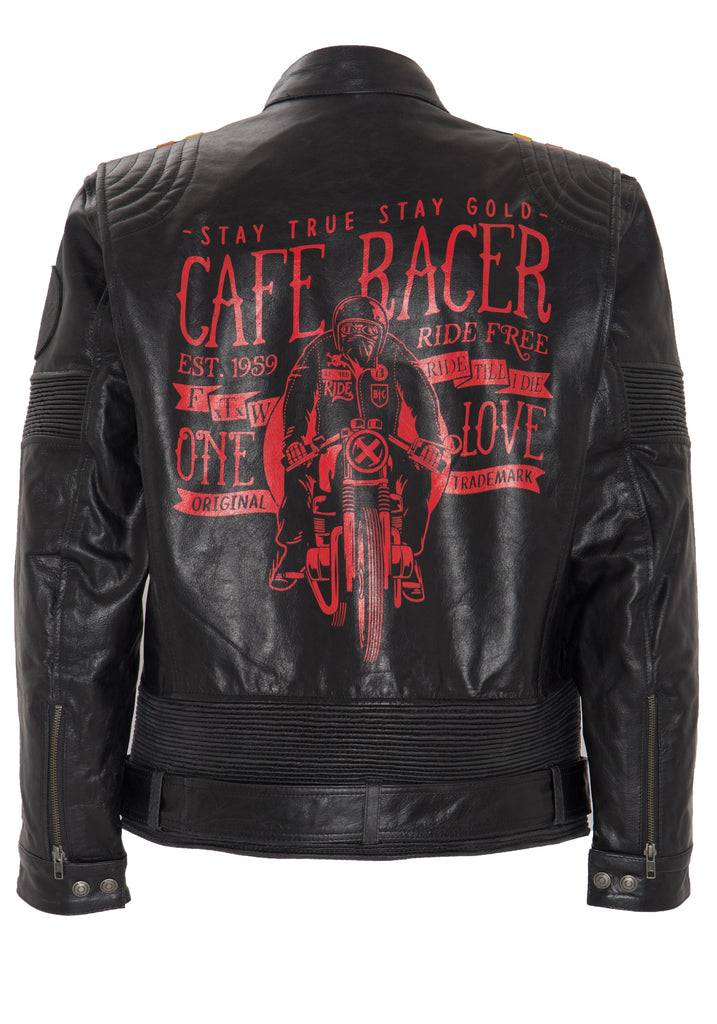 Queen Kerosin Lederjacke Print und Racer-Streifen «Cafe Racer» Schlussverkauf