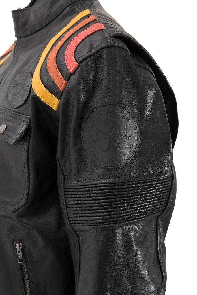 Queen Kerosin Lederjacke Print und Racer-Streifen «Cafe Racer» Schlussverkauf