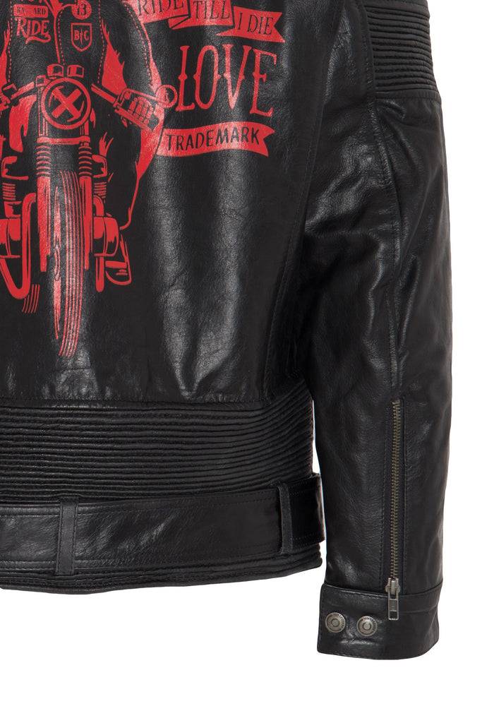 Queen Kerosin Lederjacke Print und Racer-Streifen «Cafe Racer» Schlussverkauf