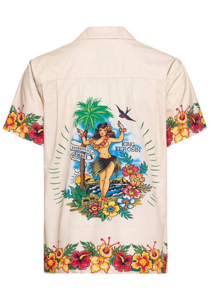 Queen Kerosin Hawaiihemd aus Bio-Baumwolle «Honolulu Hawaii» Fabrikpreis
