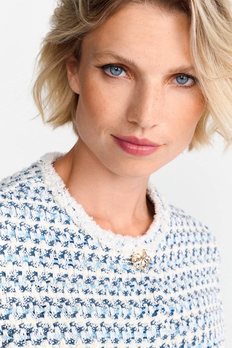Eich & Royal Kurze Bouclé-Jacke in Blauweiß Fabrikpreis