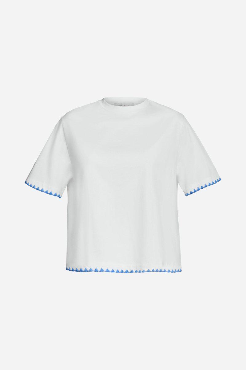 Eich & Royal Weißes T-Shirt mit blauen Stickereien Günstig kaufen