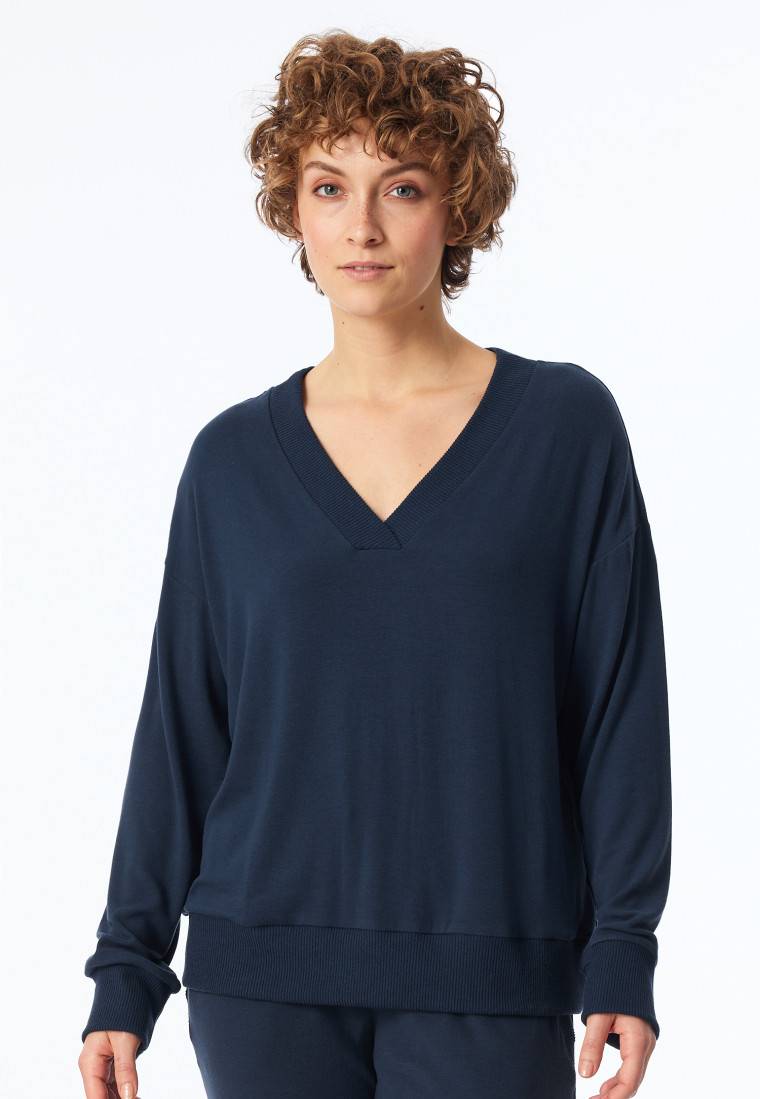 Schiesser Sweatshirt Feinripp nachtblau - Mix+Relax Kostenloser Versand international