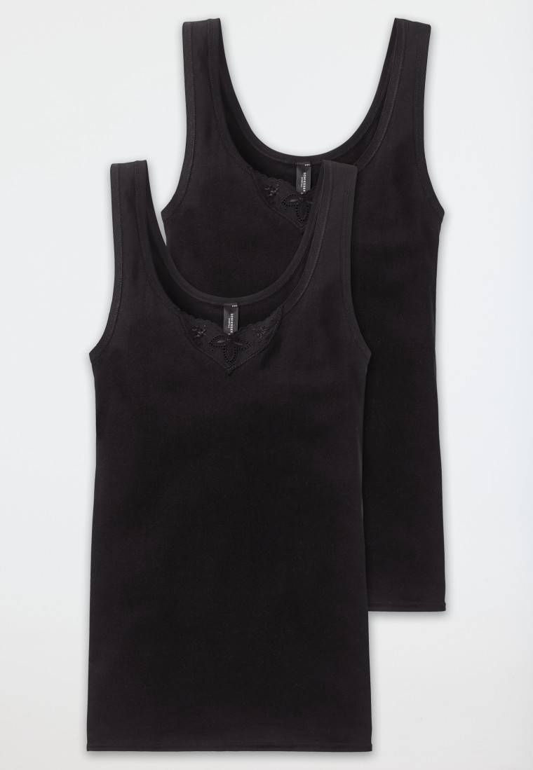 Schiesser Trägertops 2er-Pack mit Stickerei schwarz - Cotton Essentials Tiefpreis