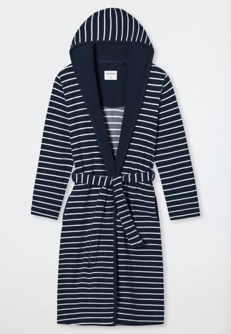 Schiesser Bademantel Leichtfrottee navy gestreift - Feather Terry Fabrik Onlineshop