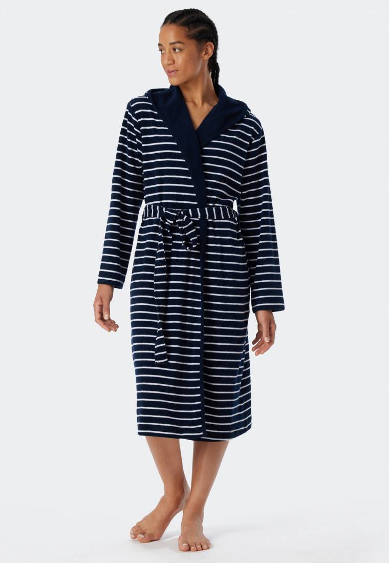 Schiesser Bademantel Leichtfrottee navy gestreift - Feather Terry Fabrik Onlineshop