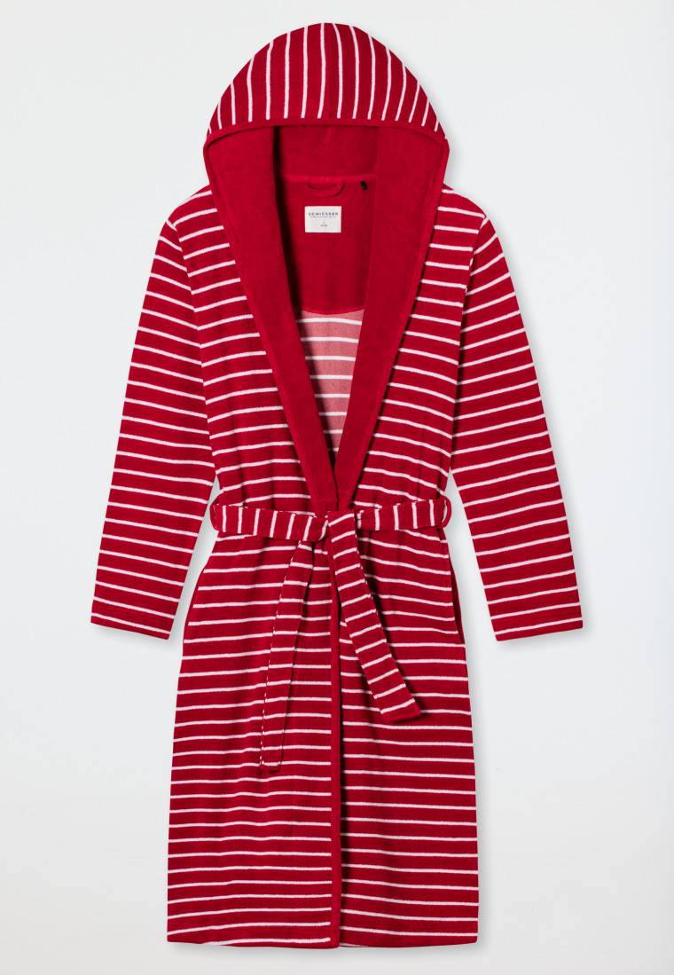 Schiesser Bademantel Leichtfrottee rot gestreift - Feather Terry Sonderangebot