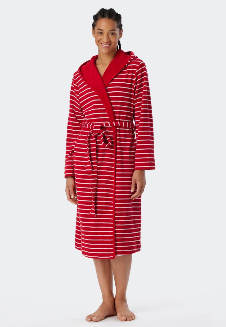 Schiesser Bademantel Leichtfrottee rot gestreift - Feather Terry Sonderangebot