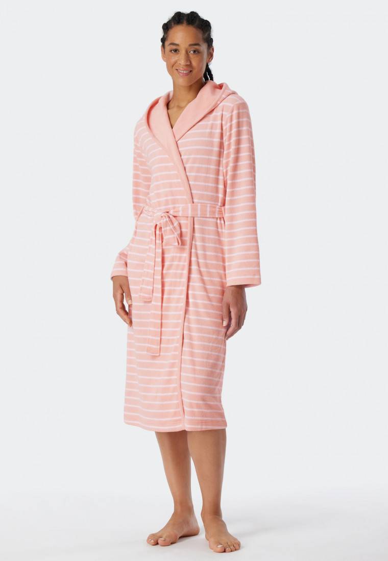 Schiesser Bademantel Leichtfrottee rosé gestreift - Feather Terry Rabatt