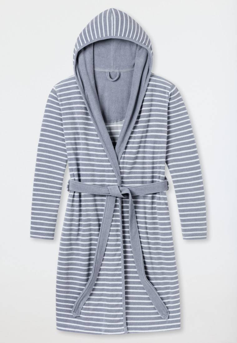 Schiesser Bademantel mit Kapuze Leichtfrottee hellgrau geringelt - Bathrobes Begrenztes Angebot