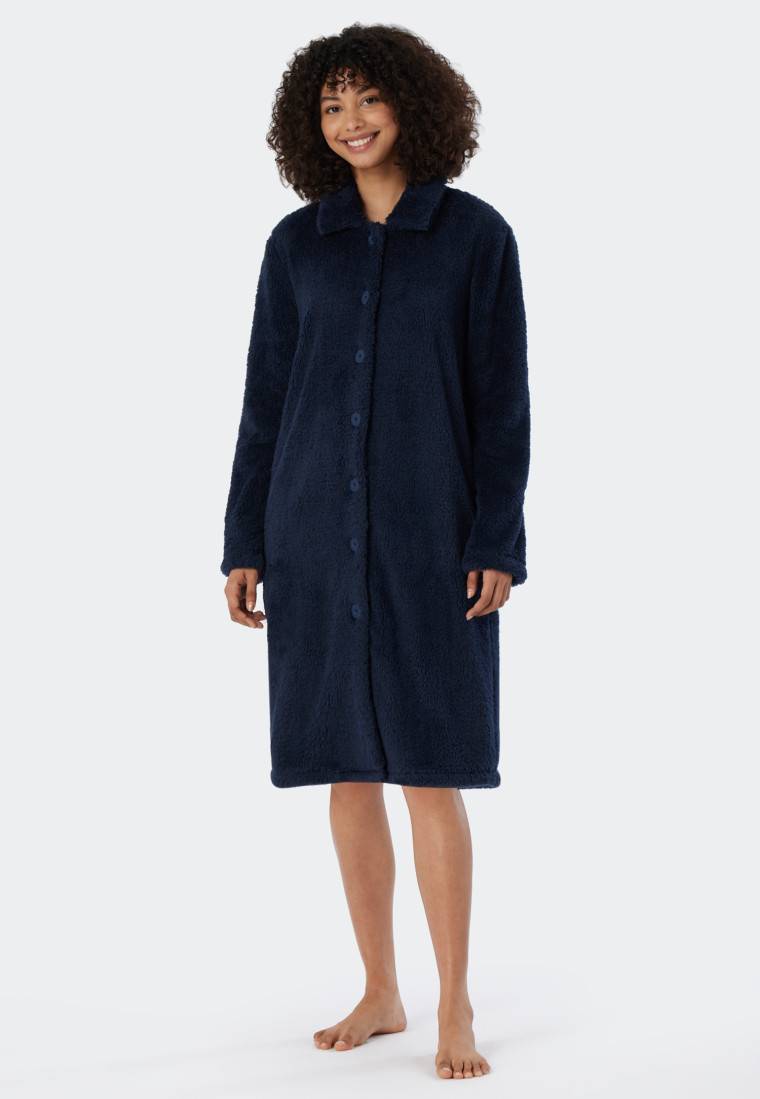 Schiesser Morgenmantel Teddy Fleece dunkelblau - Essentials Exklusivangebot