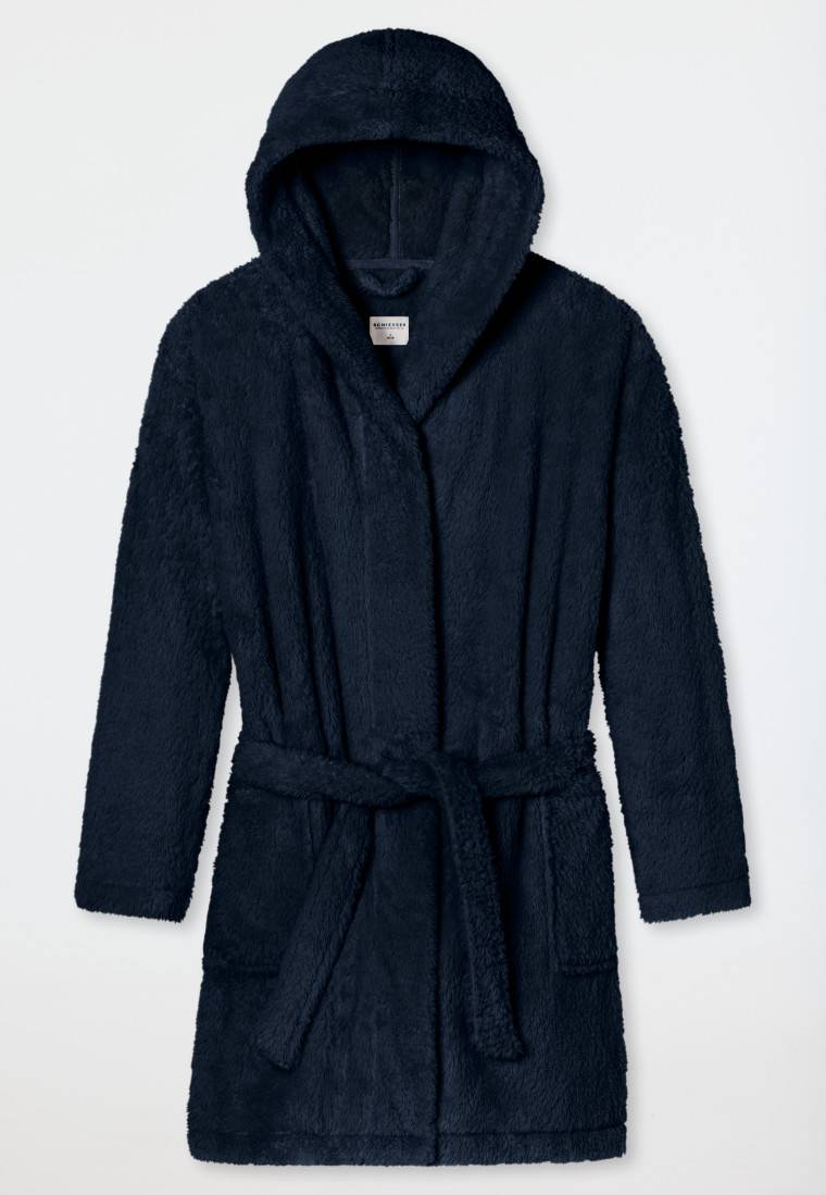 Schiesser Morgenmantel Teddy-Fleece Comfort-Fit dunkelblau - Essentials Preisnachlass