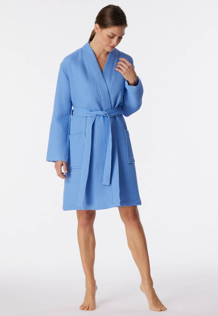 Schiesser Bademantel Waffelpiqué blau - Essentials Saisonschlussverkauf