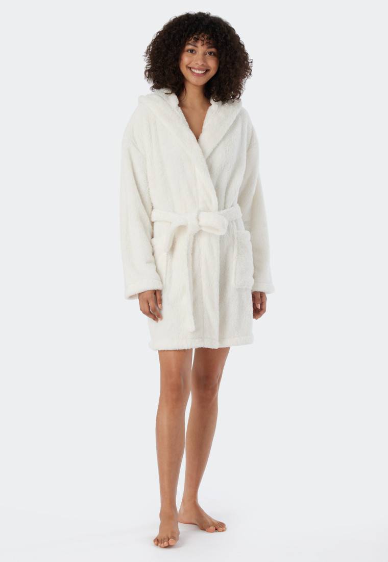 Schiesser Morgenmantel Teddy-Fleece Comfort-Fit off-white - Essentials Osterangebot