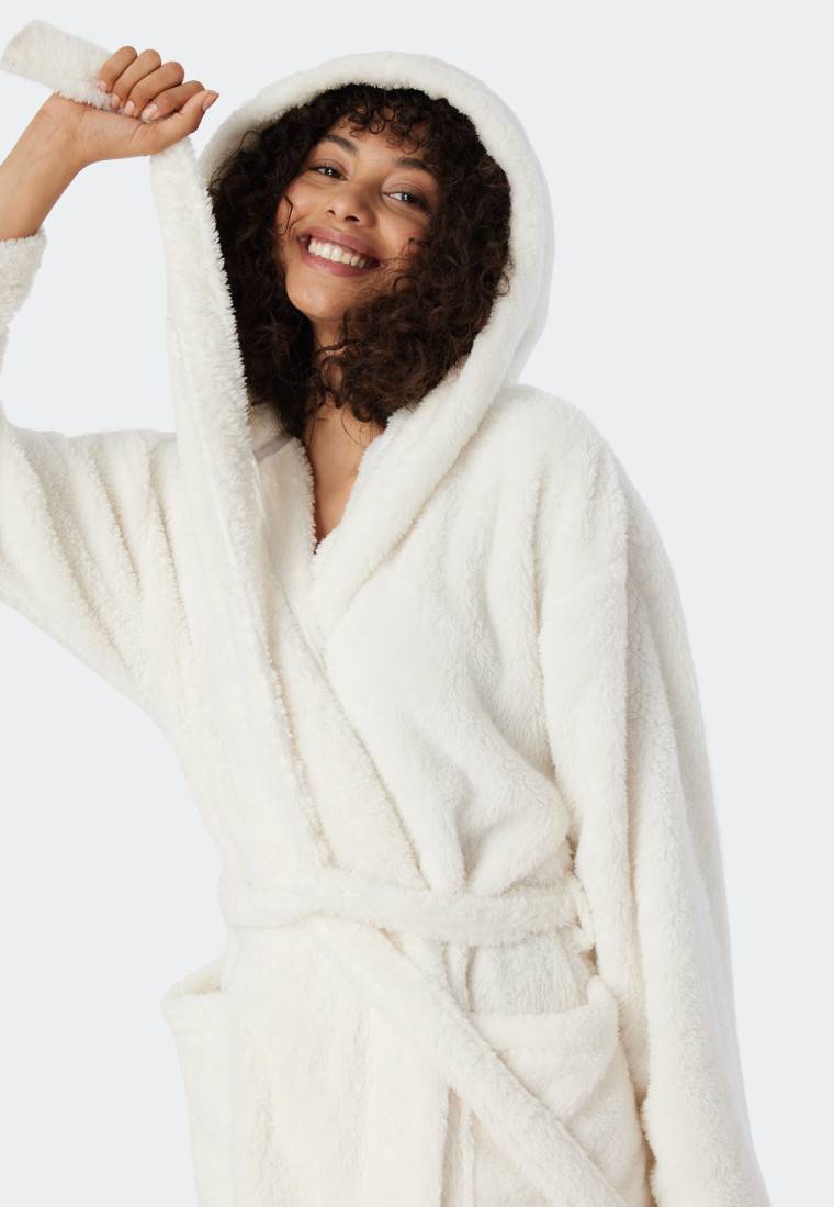 Schiesser Morgenmantel Teddy-Fleece Comfort-Fit off-white - Essentials Osterangebot
