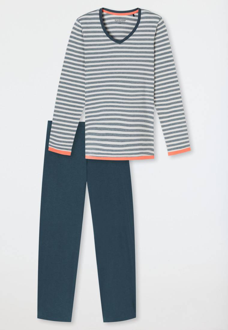 Schiesser Schlafanzug lang Ringel jeansblau - Casual Essentials Jubiläumsangebot
