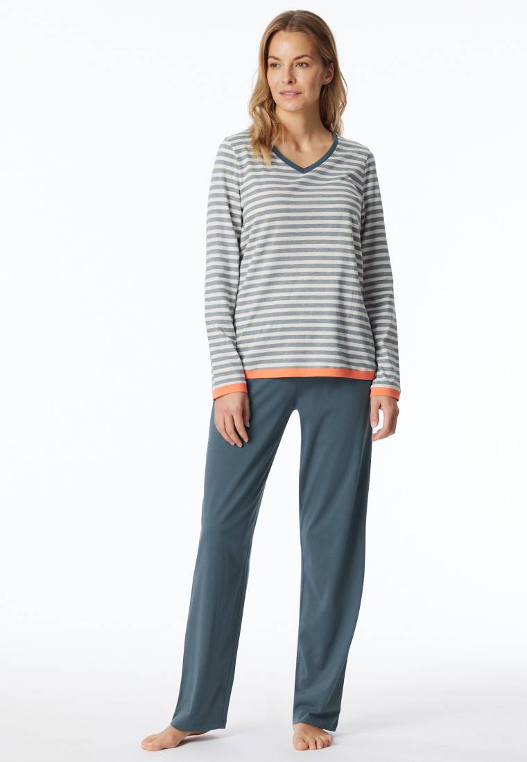 Schiesser Schlafanzug lang Ringel jeansblau - Casual Essentials Jubiläumsangebot