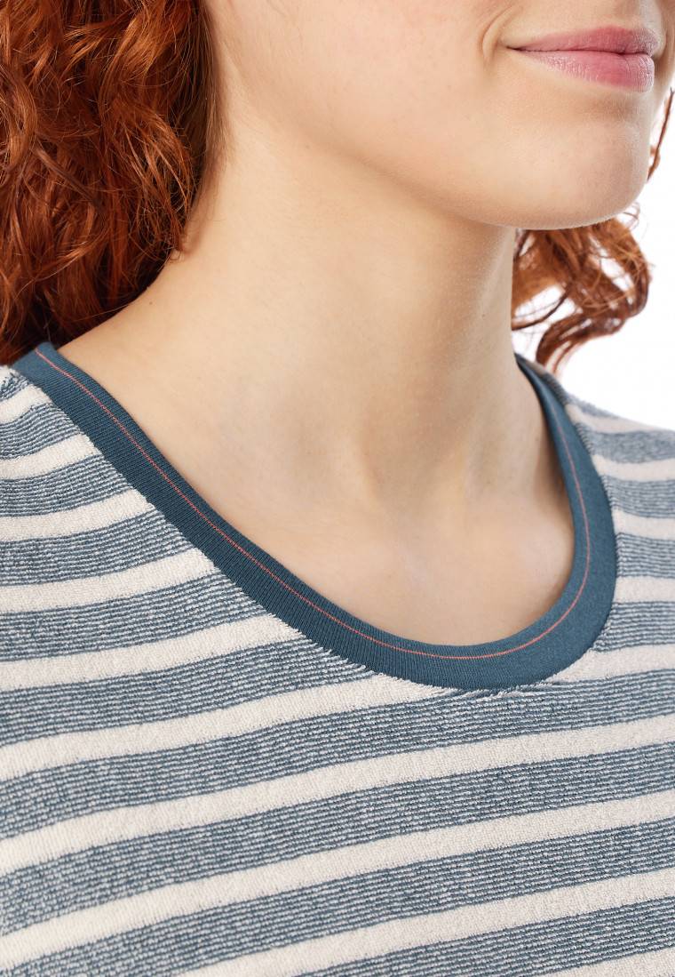 Schiesser Schlafanzug lang Frottee Bündchen Ringel jeansblau - Casual Essentials Lagerräumung