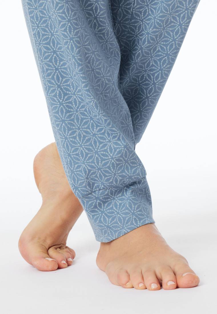 Schiesser Schlafanzug lang Bündchen blaugrau gemustert - Comfort Essentials Heißer Verkauf