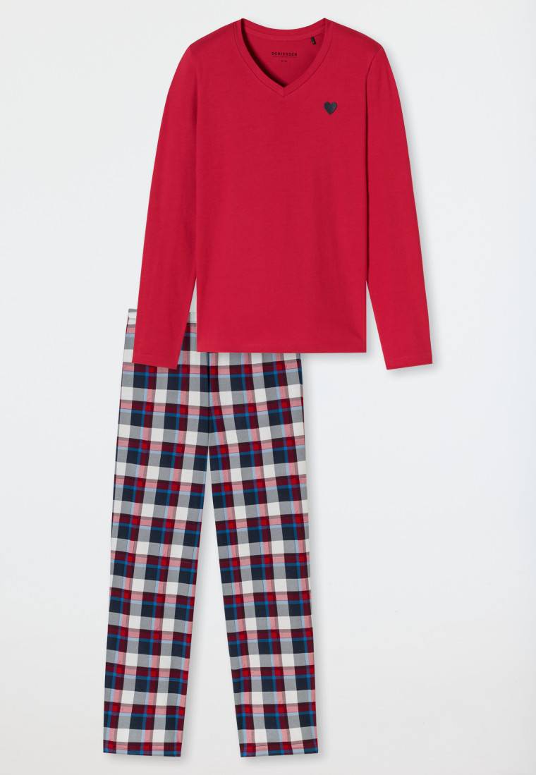 Schiesser Schlafanzug lang Karos rot - X-Mas Family Top Angebot