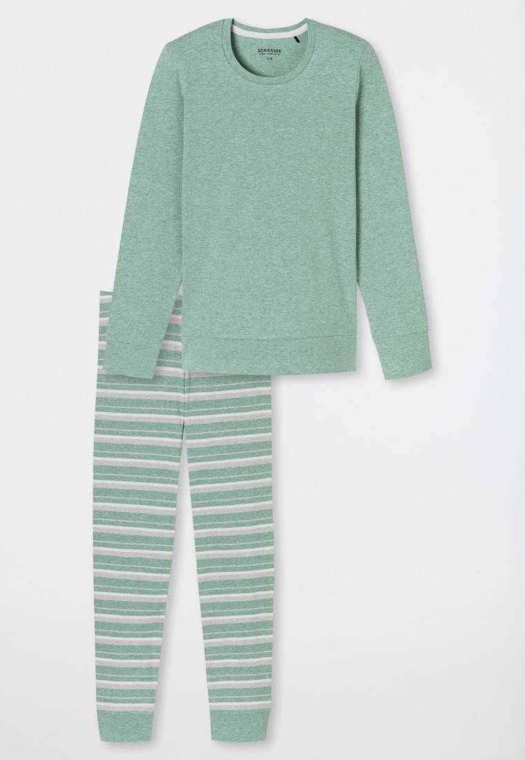 Schiesser Schlafanzug lang grün meliert - Casual Essentials Online Outlet