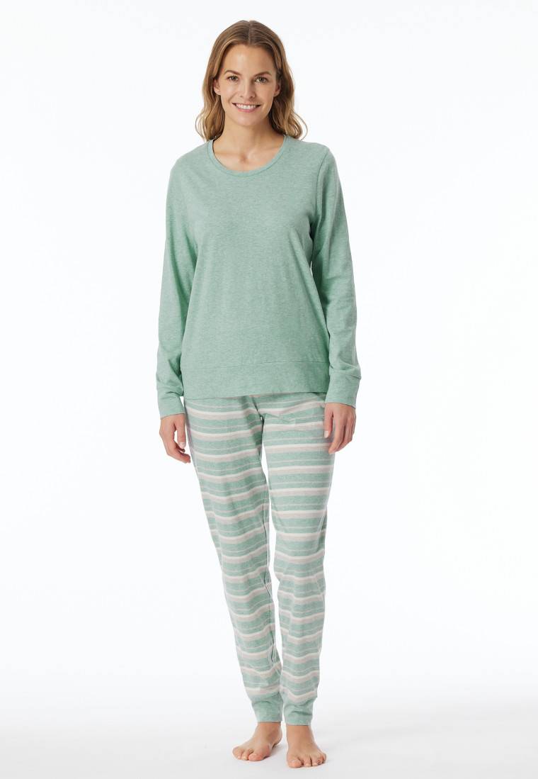 Schiesser Schlafanzug lang grün meliert - Casual Essentials Online Outlet