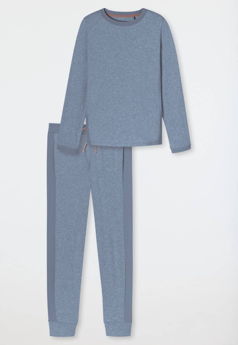 Schiesser Schlafanzug lang Bio-Baumwolle jeansblau-meliert - Casual Nightwear Zeitlich begrenztes Angebot