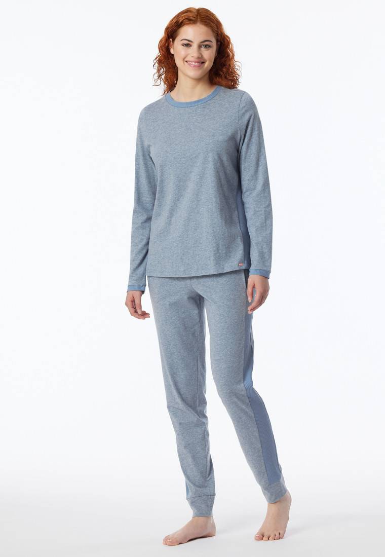 Schiesser Schlafanzug lang Bio-Baumwolle jeansblau-meliert - Casual Nightwear Zeitlich begrenztes Angebot