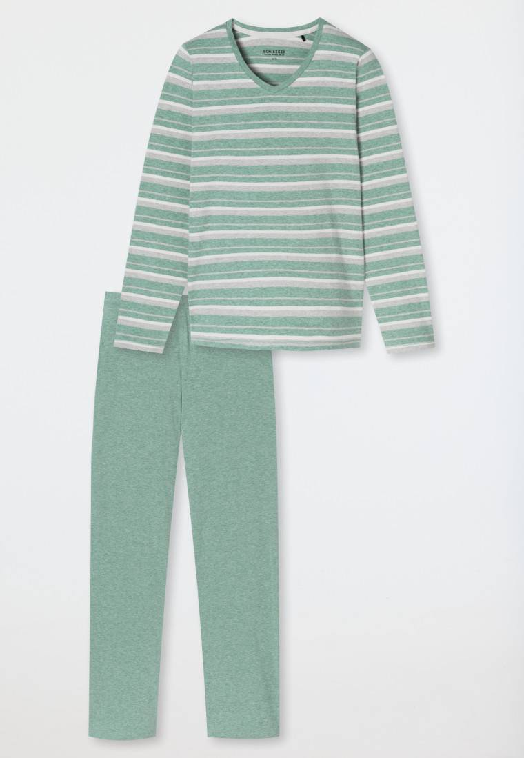 Schiesser Schlafanzug lang grün meliert - Casual Essentials Räumungsverkauf